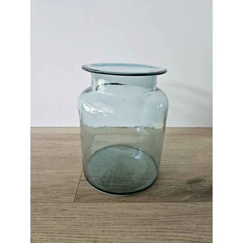 Vintage Takahashi Hand Blown Glass Apothecary Jar Canister Aqua 7